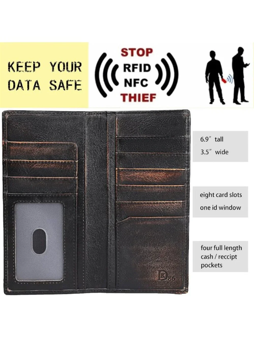 Men's RFID Blocking Bifold Wallet | Full Grain Leather, USA Flag Design, Hand